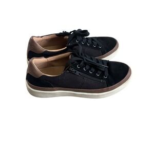 Vionic Mayra Black Canvas Suede Side Zip Sneakers Womens 6.5 Orthotic Shoes